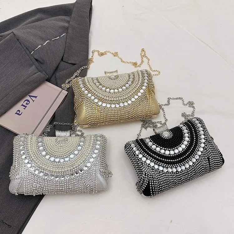 

2025 Autumn 412 New Rhinestone Bag Handbag Leather Shoulder Bag Fashion Light Luxury Small Square Bag Versatile Women's Bag