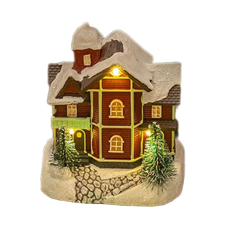 Christmas House Village Resin Craft with LED Light Light Up Christmas Decoration House for Desk Display NEW arrival image 2