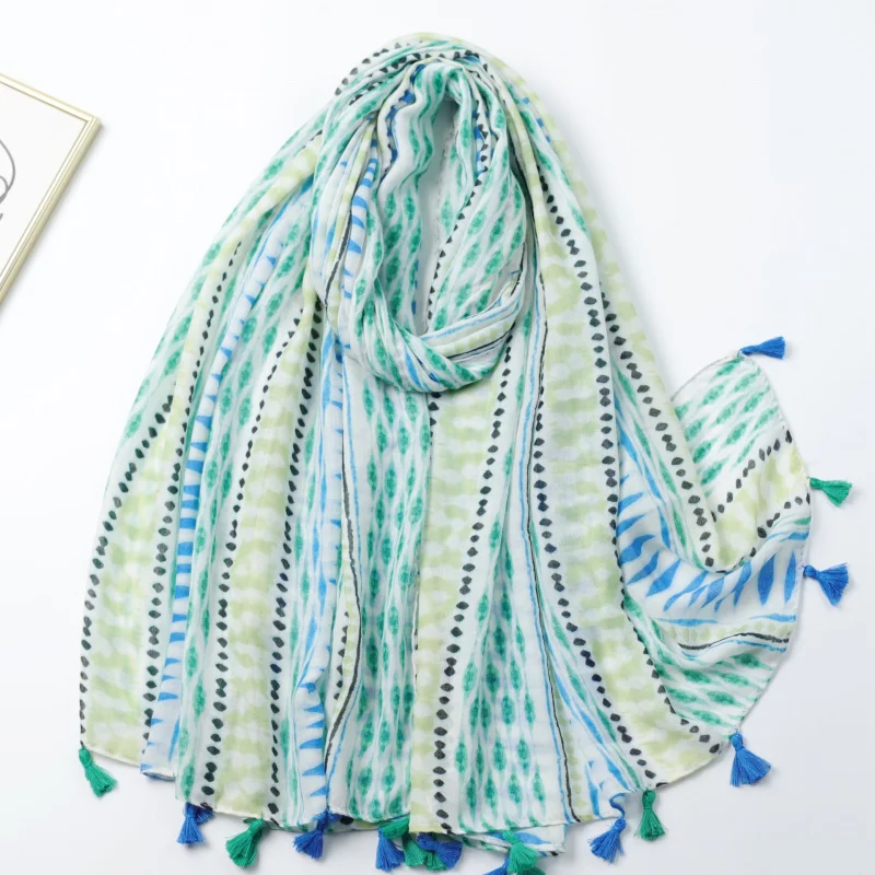 

Shuiyunjian Satin Cotton Printed Long Scarf Factory Sale Foreign Trade Cross-Border Live Streaming Travel Vacation Sun Protectio