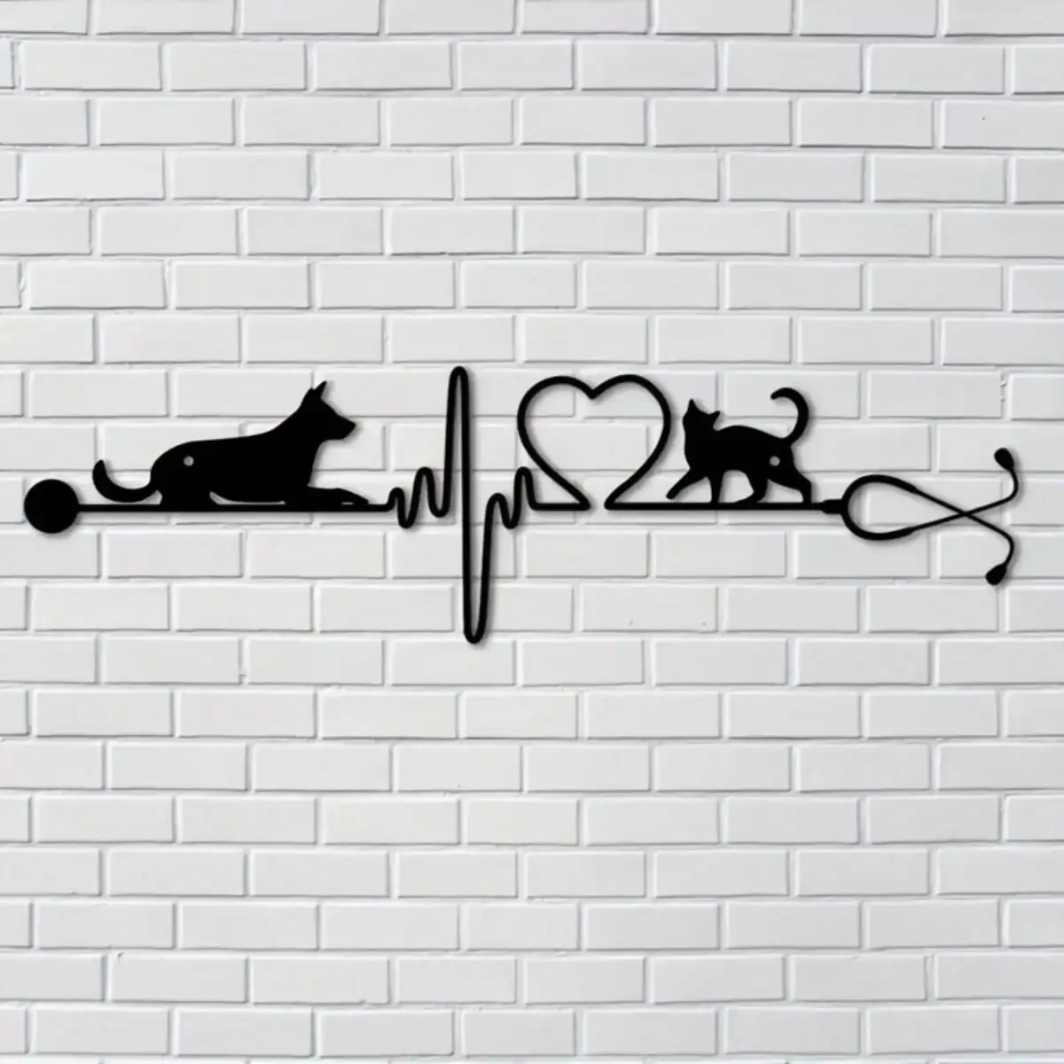 CIFBUY Cat Dog Heartbeat Line Metal Wall Art Key Holder Pet Lover Home Decor
