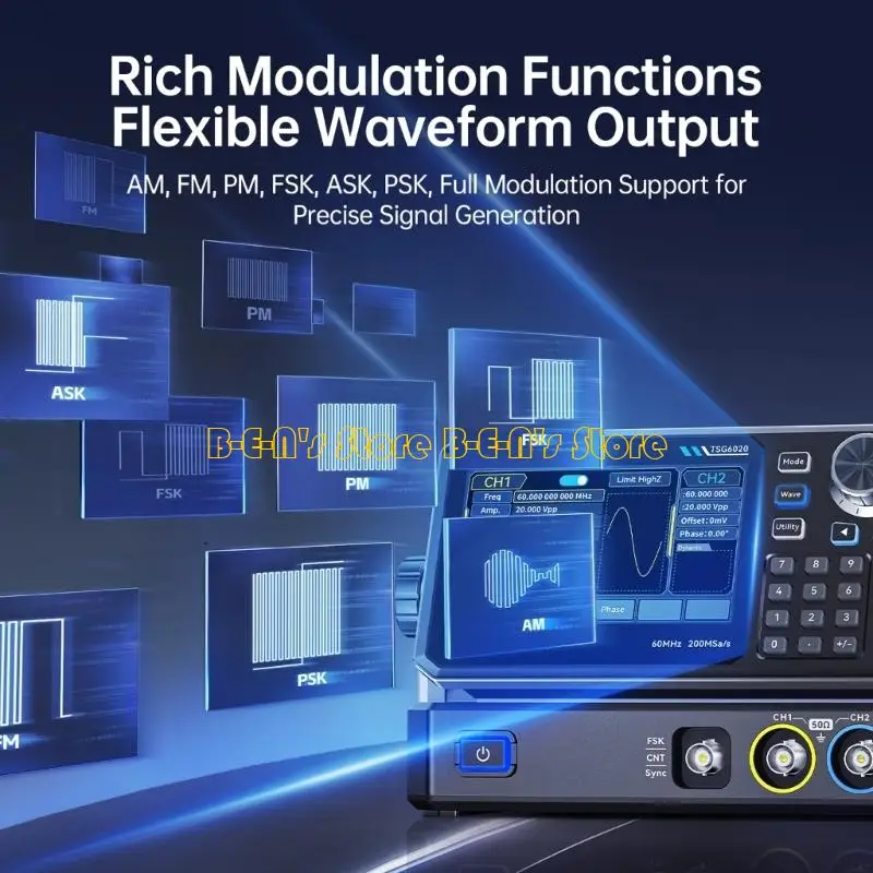 Y1AD TSG6020 TSG3020 60/30MHz Double Channel Function Signals Generator 200MSa/s 14 Bit 4.3in Touch Display for Electronic