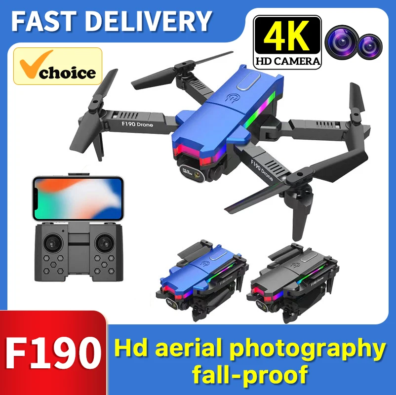 

F190 Drone 4K HD Cámara Dual Drone Plegable Fotografía aérea Quadcopter de altura fija Iluminación colorida Juguete Avión de con