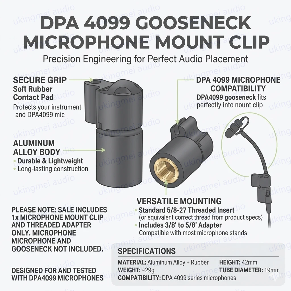 

Microphone Clip for DPA 4099 Fits 5-6mm Instrument Mic Holder with Built-in 3/8" 5/8" Thread for Stands Brackets Ceiling Mount