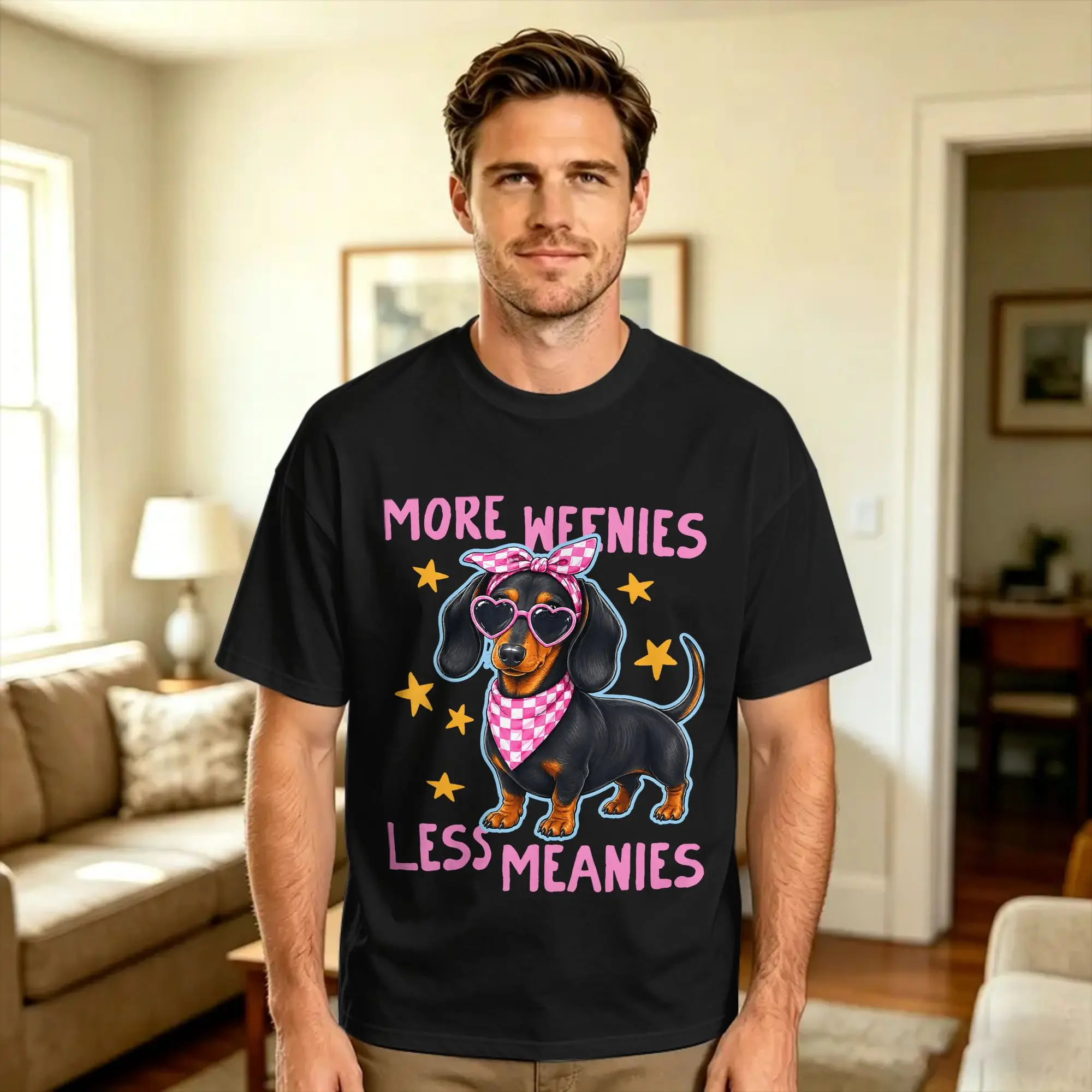 Cute More Weenies Less Meanies Funny Dachshund Dog Lover T Shirt Men  Y2K Casual T Shirts Summer O Neck Harajuku Tees