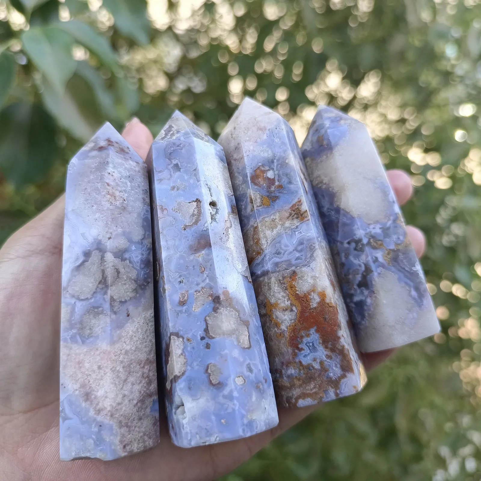 Blue Flower Agate Towers，Flower Agate，Blue Flower Agate，Natural Crystals，Blue Obelisk，table decoration ，holiday gifts