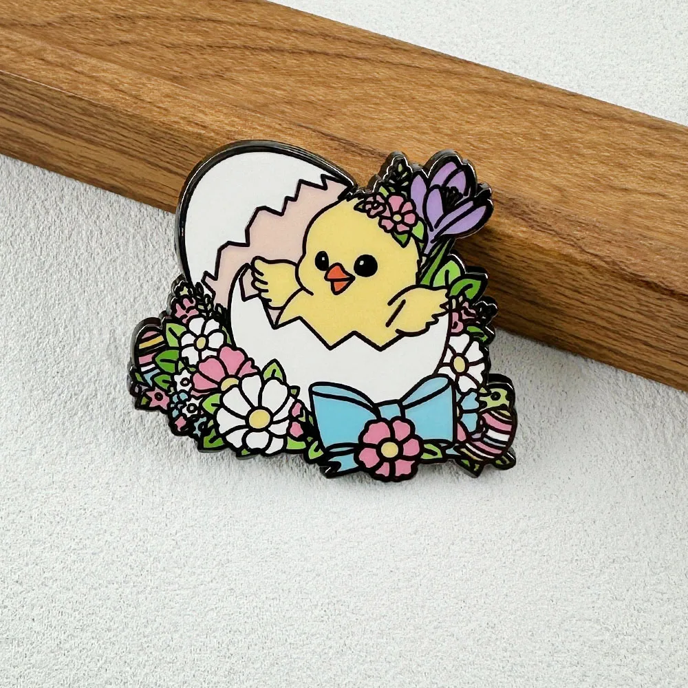 Osterküken-Brut-Emaillierter Anstecker Blumenkranz-Schleifen-Pin Frühlings-Themen-Abzeichen Feiertagsgeschenk Entzückendes Tier-Ei-Accessoire – Detail 5