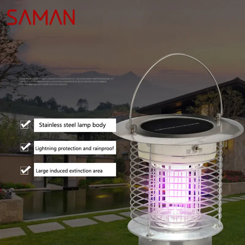 Лампа-ловушка для комаров SAMAN на солнечной батарее, Современная портативная лампа для уничтожения насекомых, светильник, водонепроницаемая, для освещения, для кемпинга на балконе