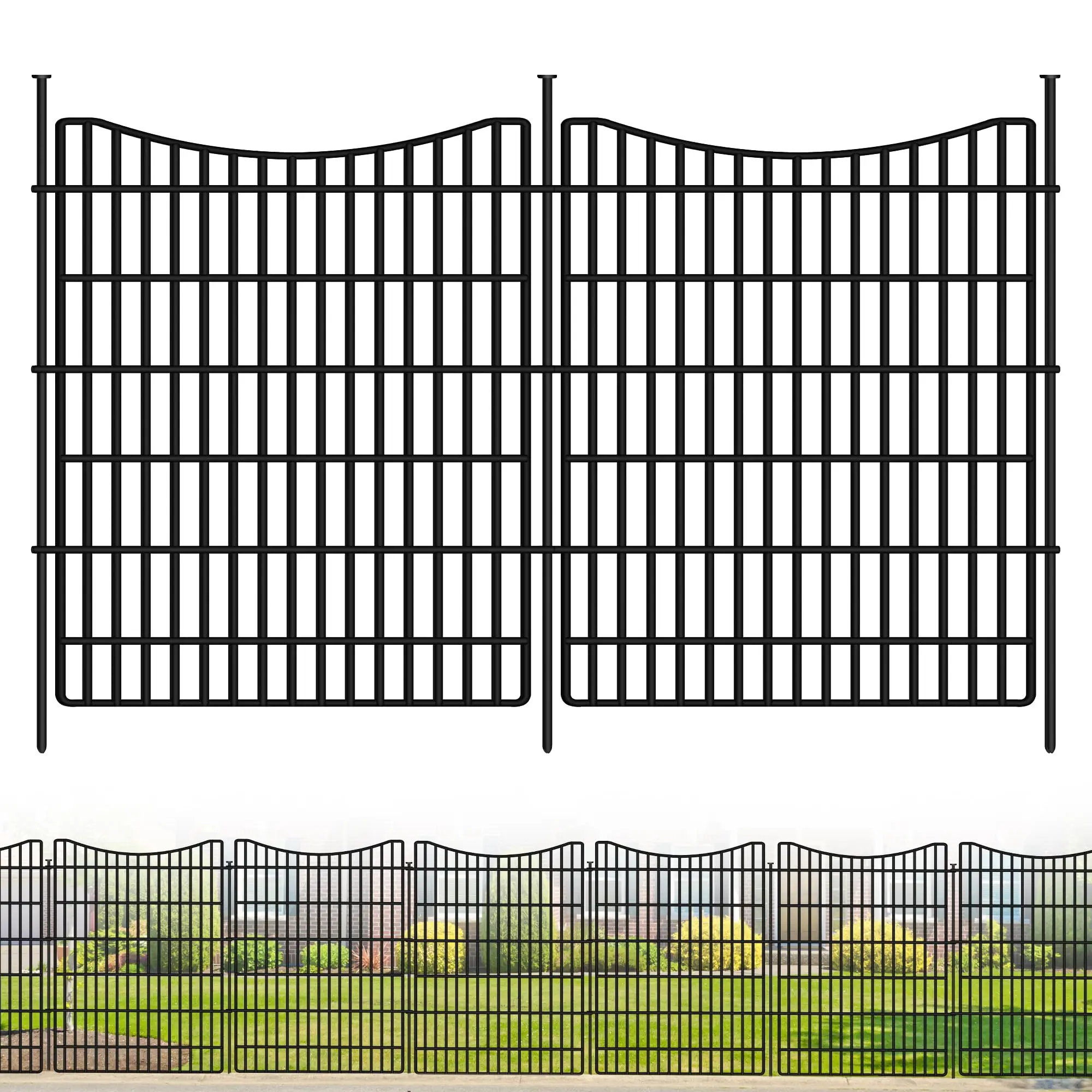 

12 Panels Garden Fence Animal Barrier 33in H x 26ft L Tall Metal Fencing with Ground Stakes for Dog Rabbits Patio Border