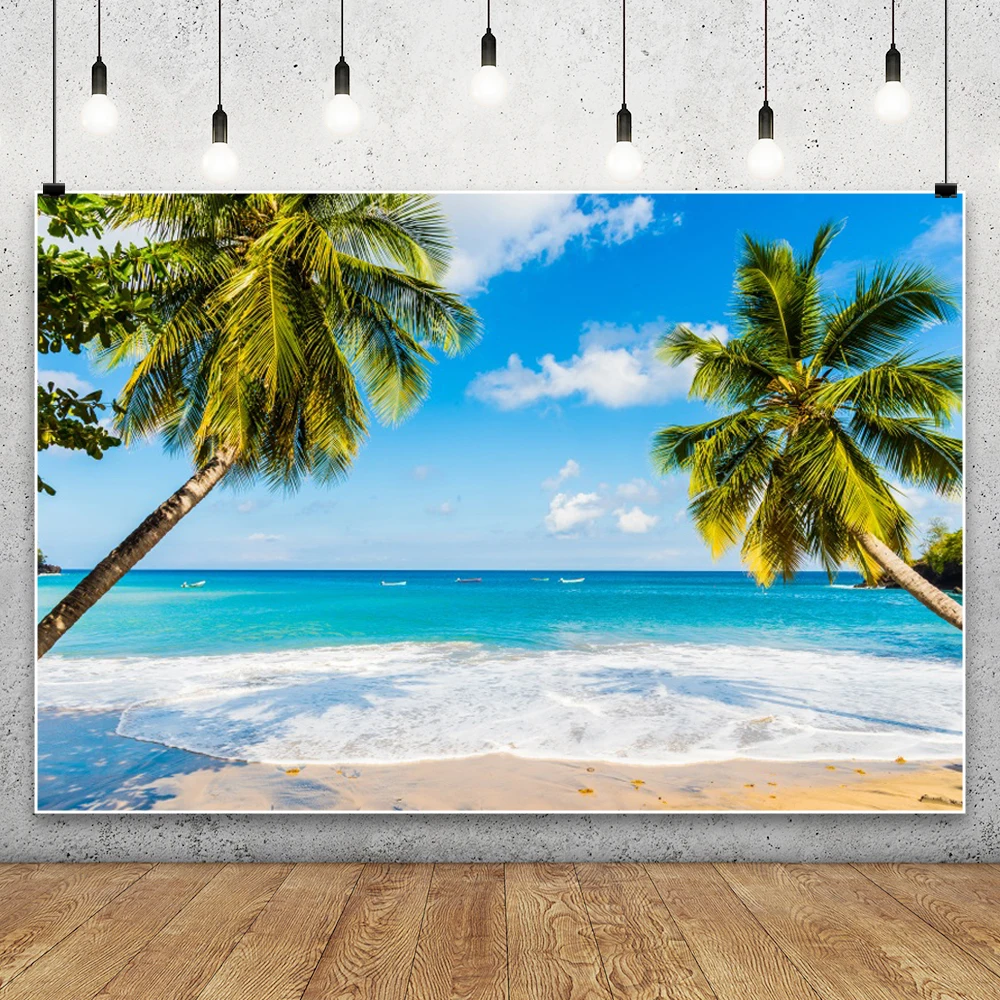 夏の海辺の写真の背景,ビーチの青い空,日没,熱帯のヤシの木,結婚式,誕生日パーティー,写真の背景,スタジオ