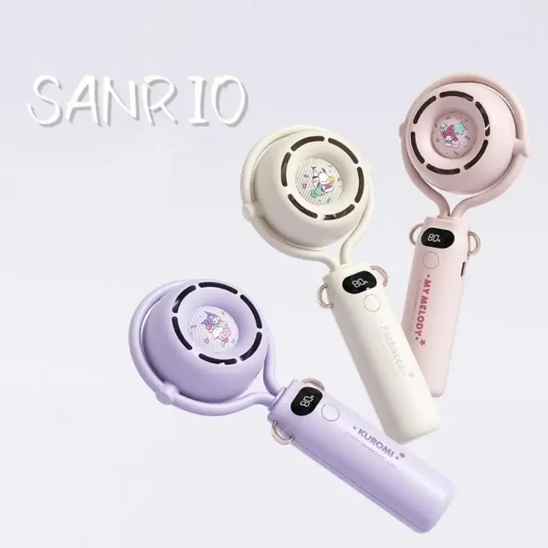 Sanrio My Melody Handheld Fan Kawaii Portable Small Fan Kuromi Pochacco Cinnamoroll Small Desktop Hanging Neck Fan Exquisite