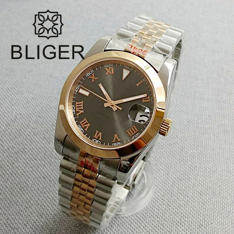 BLIGER 36mm/39mm  Watch For Men NH35 PT5000 Miyota Rose Gold Stainless Steel Strap  Fluted Bezel Sapphire Cyclops