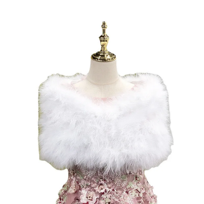 

Женская накидка из натурального меха страусиных перьев, однотонная, пушистая, модная, белая, свадебная накидка-палантин