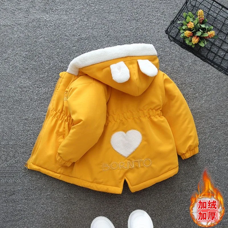 2024 Autumn Winter Thick Warm Girls Jacket New Fashion Love Pattern Kids Windbreaker Coats For Girl Hooded Outwear Birthday Gift