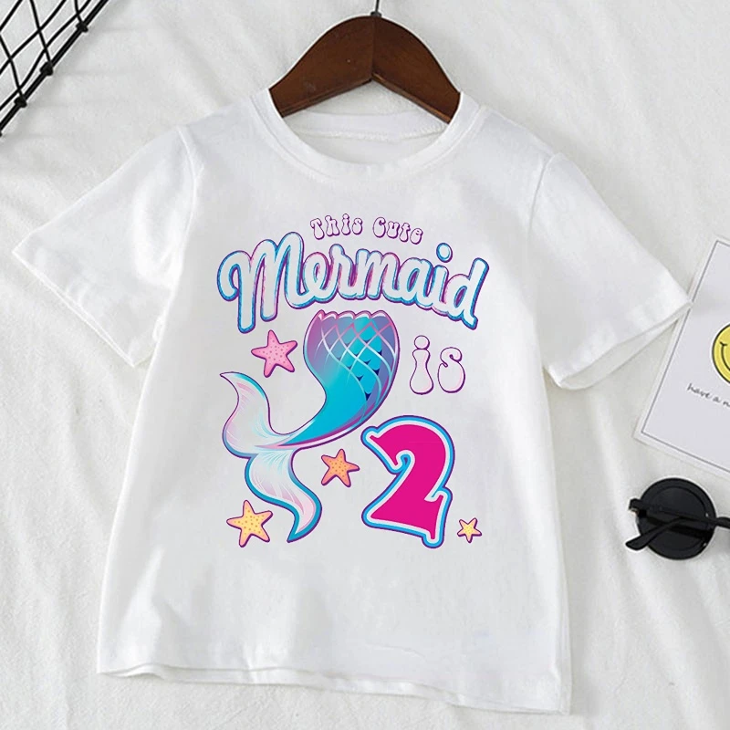 

tshirt for girls Cute Mermaid Is 2th-12th Birthday Gift Graphic Print TShirt Girls Kawaii Kids Clothes Harajuku Shirt white Tops