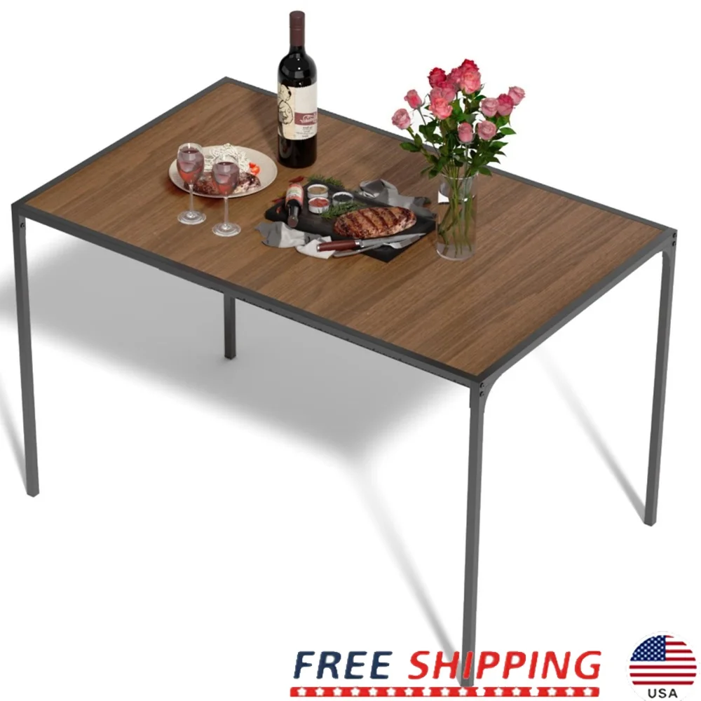 

Industrial Rectangular Dining Table 4-6 People with Metal Frame and 3D Wood Grain Surface Home Office Use