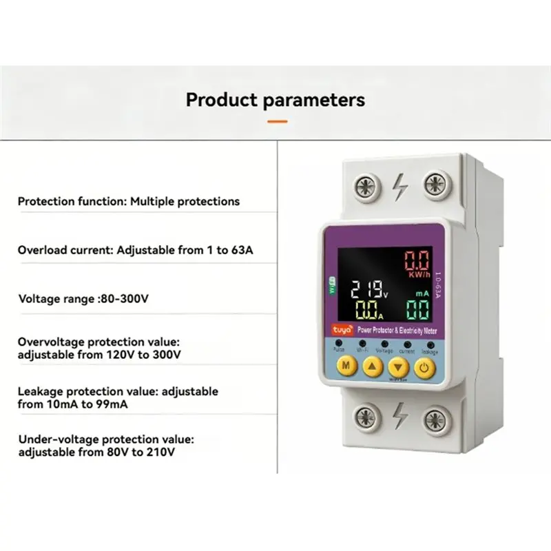 EYFL-Leakage Protection Timer Circuit Breaker Smart Life Tuya Voltage Relay 220V Wifi Over Current MCB 63A Power Meter