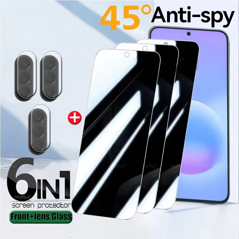 6-in-1 For Samsung A57 Glass Samsung A57 Tempered Glass Privacy Anti-Spy Screen 9H Phone Protector Samsung Galaxy A57 Lens Glass