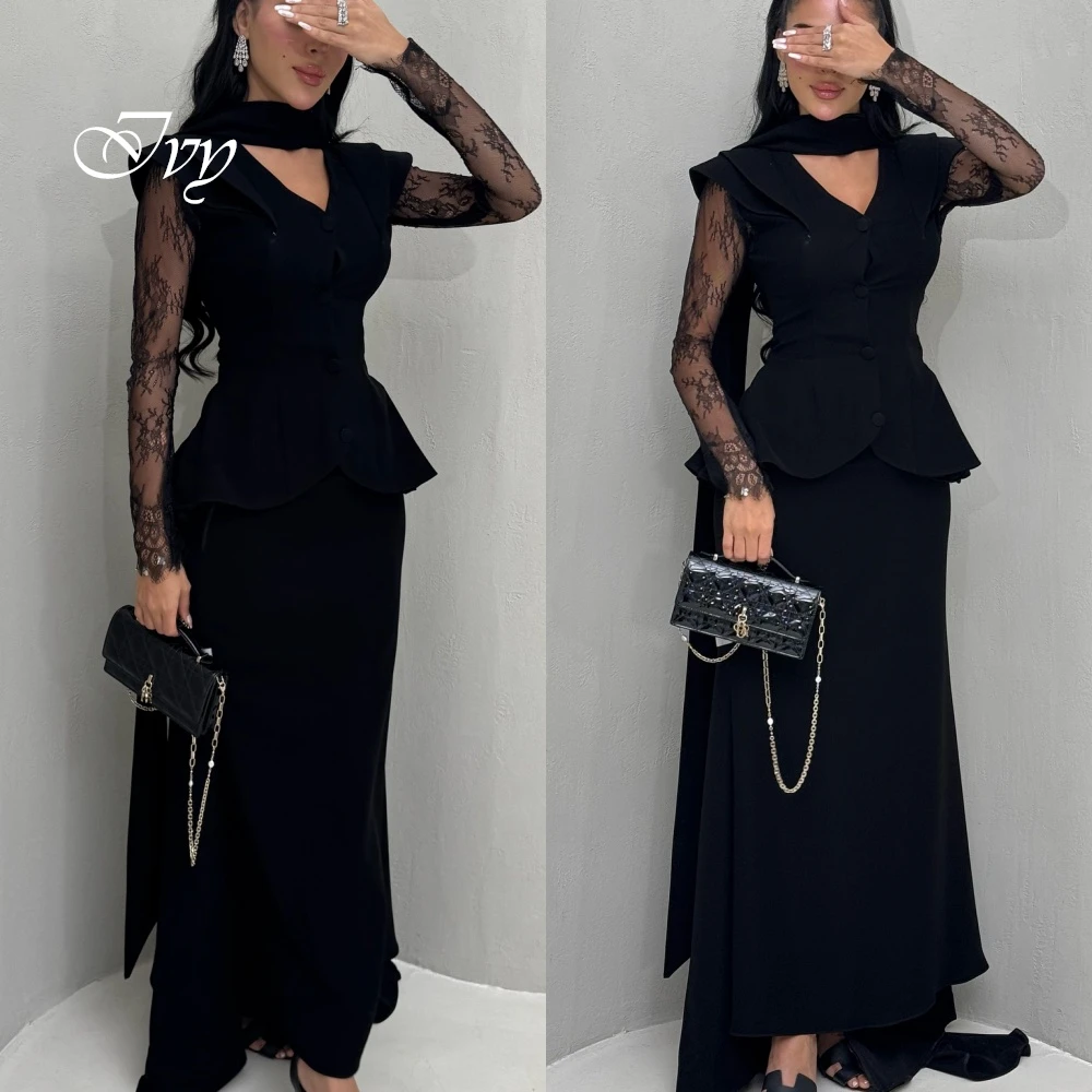 تخصيص رائعة الخامس الرقبة كاب الأكمام الدانتيل طويلة الأكمام عالية الجودة الساتان فساتين حفلة موسيقية حساسة فساتين المناسبات الخاصة