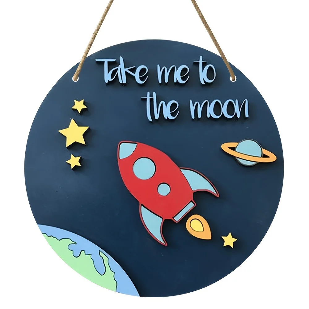 Decoración de pared con temática espacial con colgante circular de madera, adecuada para hogares, habitaciones, restaurantes, bares y cafeterías.