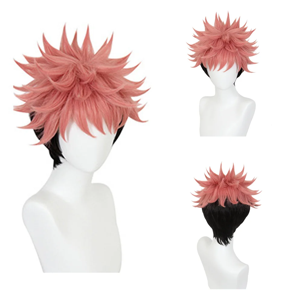 Haute qualité ‌   Anime Jujutsu Kaisen Yuji Itadori ‌   Cosplay cheveux synthétiques 10 pouces courte Halloween quotidien perruque en soie haute température