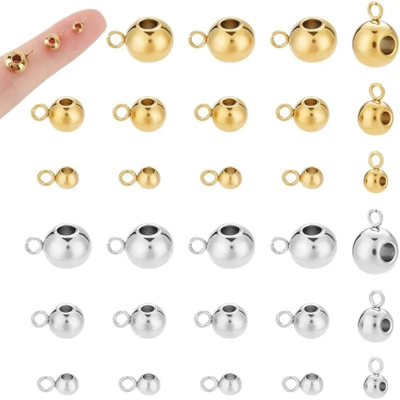 

About 60pcs 3 Sizes Hanger Links Bail Stainless Steel Round Bail Beads Golden & Stainless Steel Color Hanger Connector Links