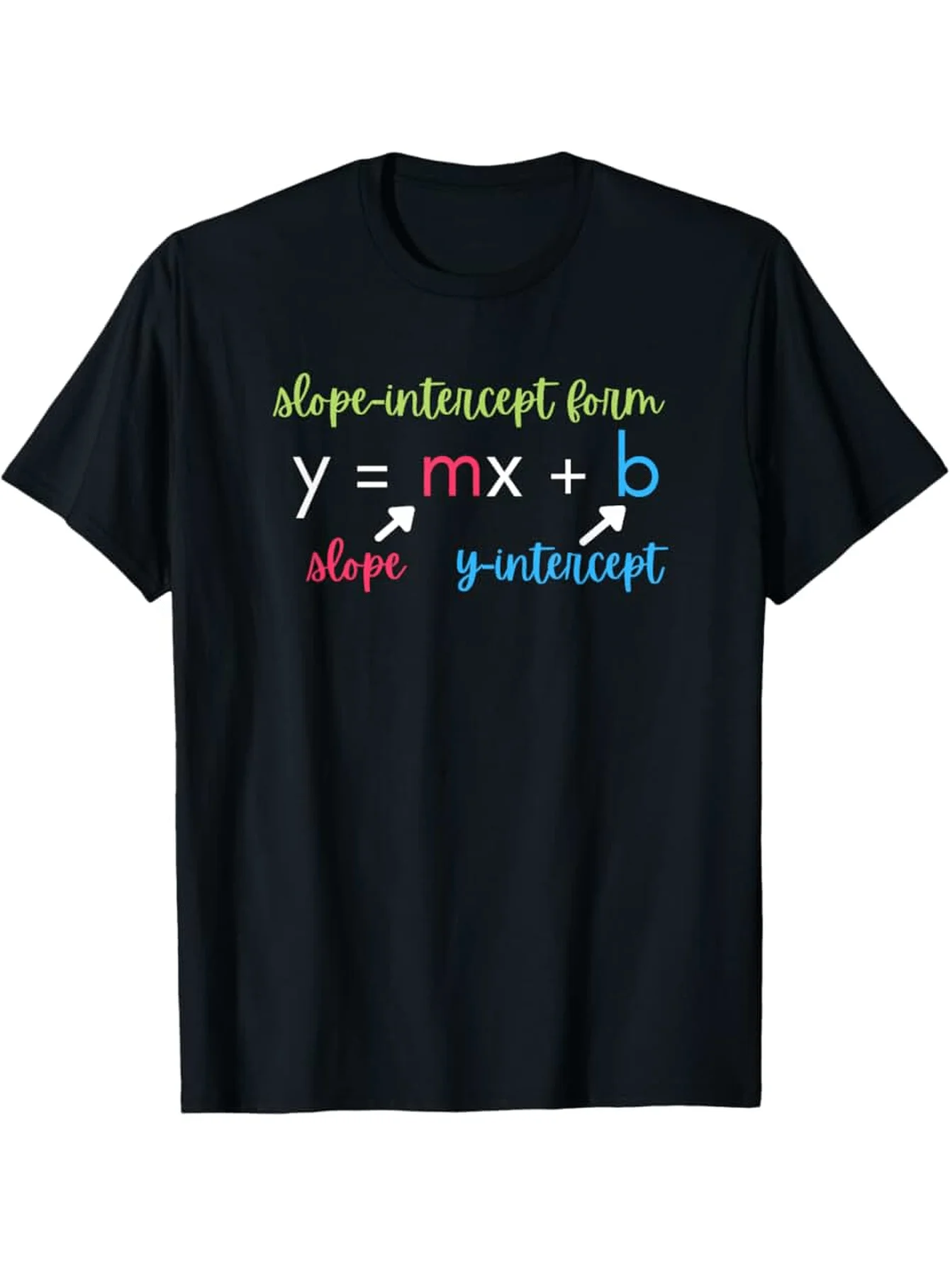 Funny Men's Black Graphic T-Shirt Math Equation Slope Intercept Form Y Mx Plus B Colorful Typography Teacher Classroom Study Print 100% Cotton Heavyweight Short Sleeve Casual Streetwear Tee