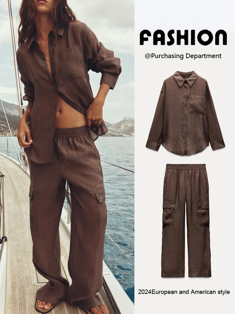New Autumn Women's Long Sve Collared irt Casual Workwear Pants Faion Set 2024 Seasonal  Profional Leisure Outfit