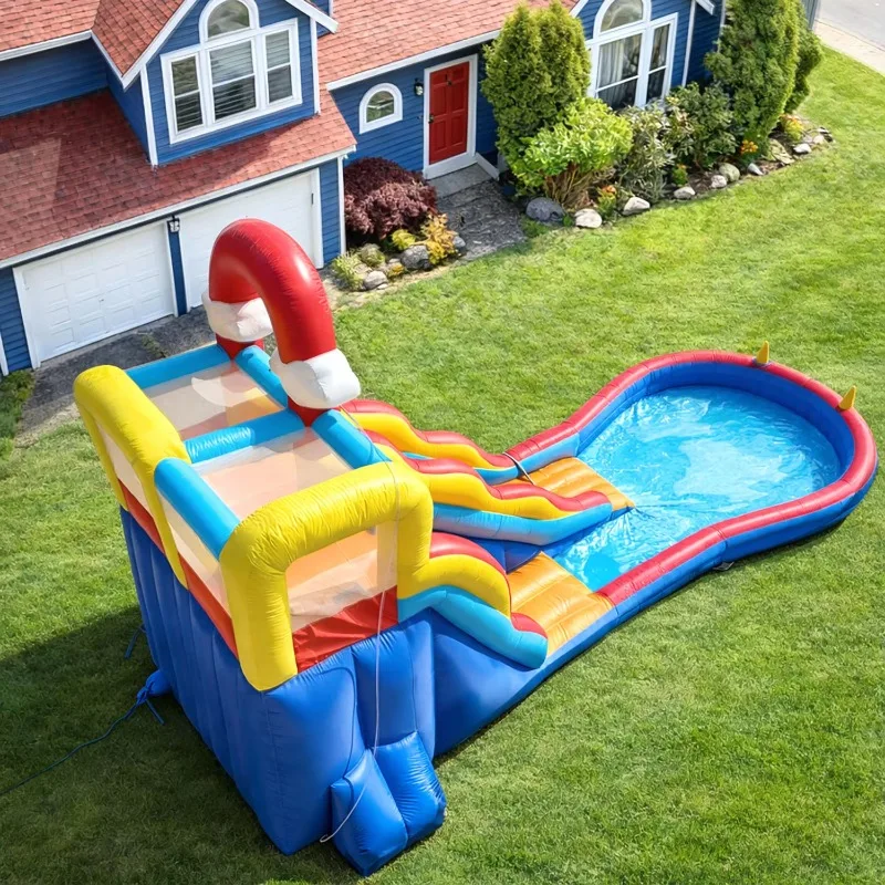 Commercial Inflatable Slide Outdoor Backyard Rainbow Themed Water Slide with Climbing Function, Ball Pool, Throwing Ring