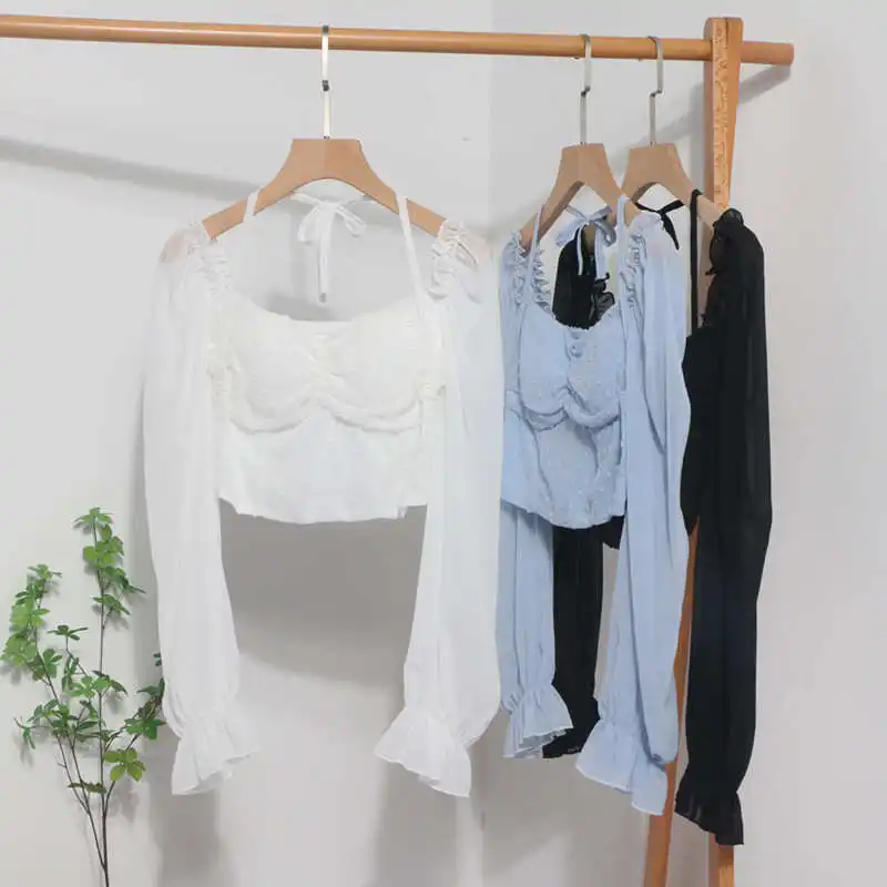 قميص بأكمام طويلة ورقبة مربعة وربطة عنق على شكل فراشة، بتصميم فضفاض مناسب للشارع، مصنوع من مزيج القطن والبوليستر، مثالي لفصل ... #4