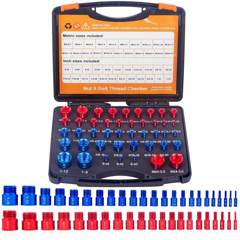 Nut And Bolt Checker Set Portable Thread Tester Easy To Use Thread Checker Standard And Metric,44 Male/Female Gauges