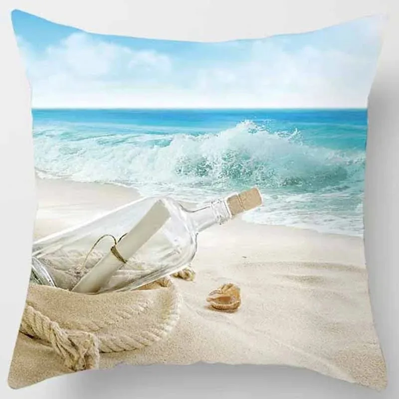 Tropical Beach Scenery Print Pattern Cushion Cover Home Living Room Sofa Decoration Square Polyester