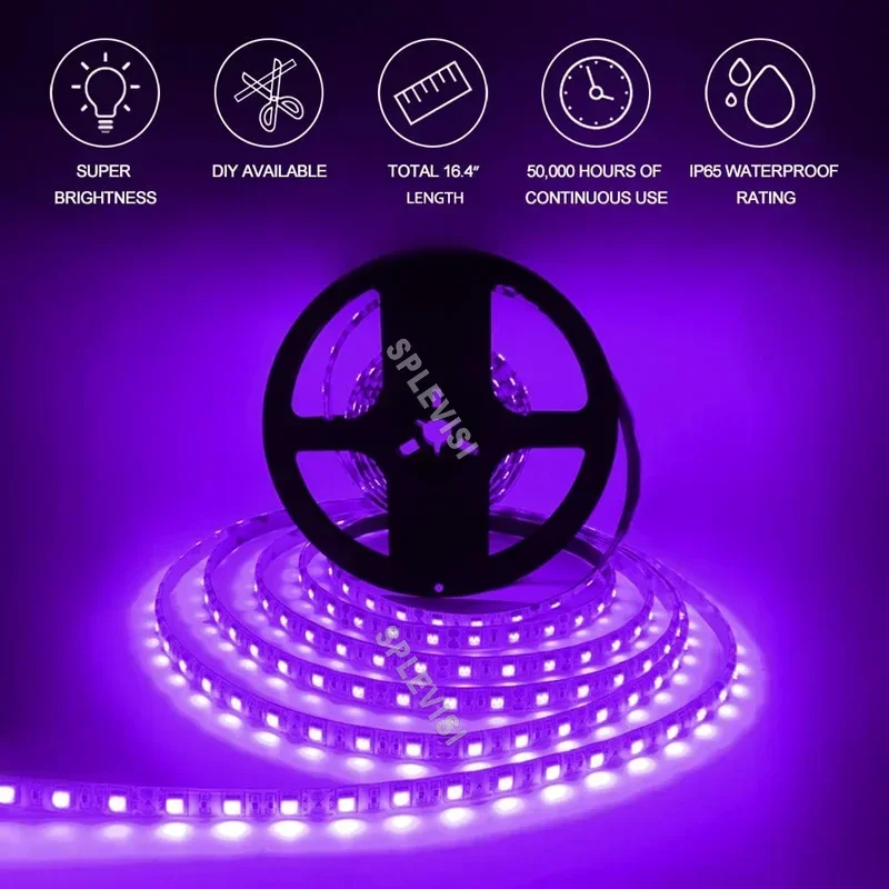 16FT Waterproof IP65 Ultra Violet UV Black Light LED Light Strip for Marine Boat Bass Night Fishing Pontoon Kayak Yacht Sailboat