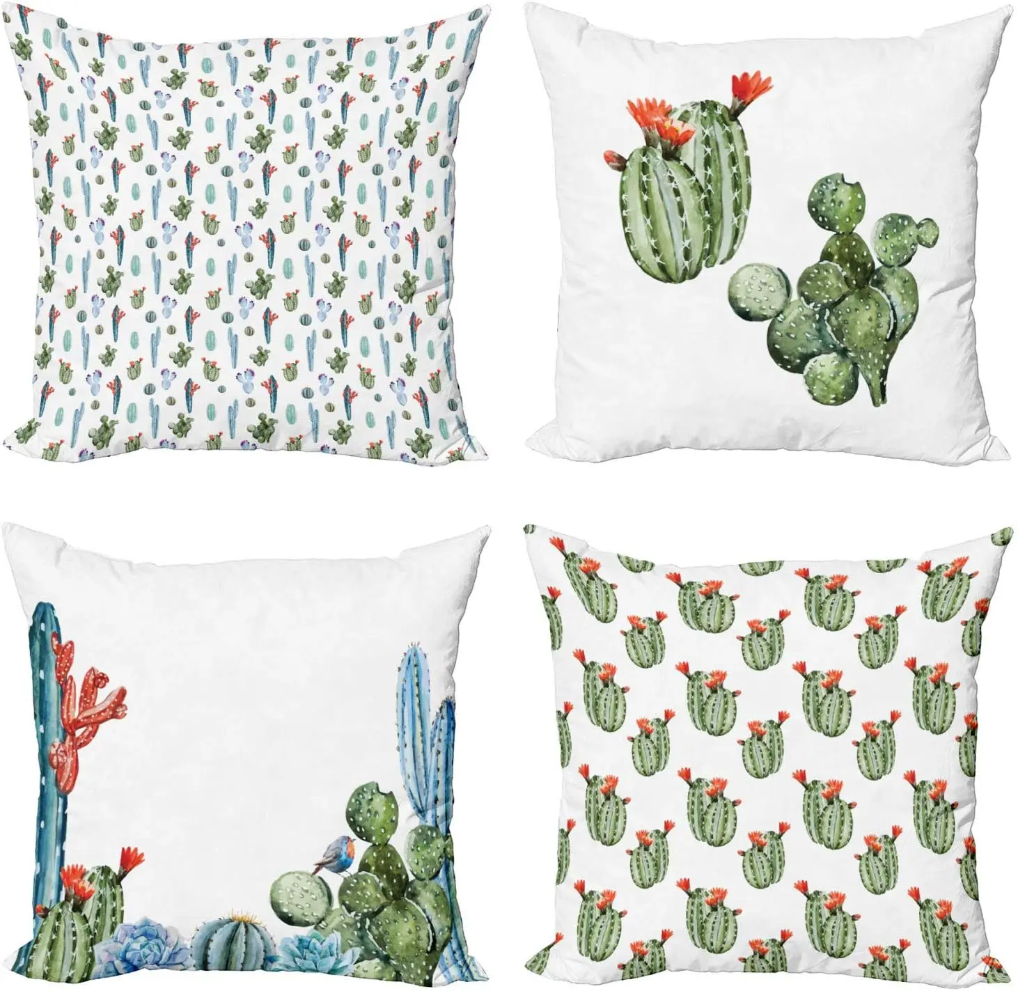 Short Plush Cactus Throw Pillow Cushion Cover Succulent Plant Natural Art Lovers Watercolor Style Pillow Covers Decorative