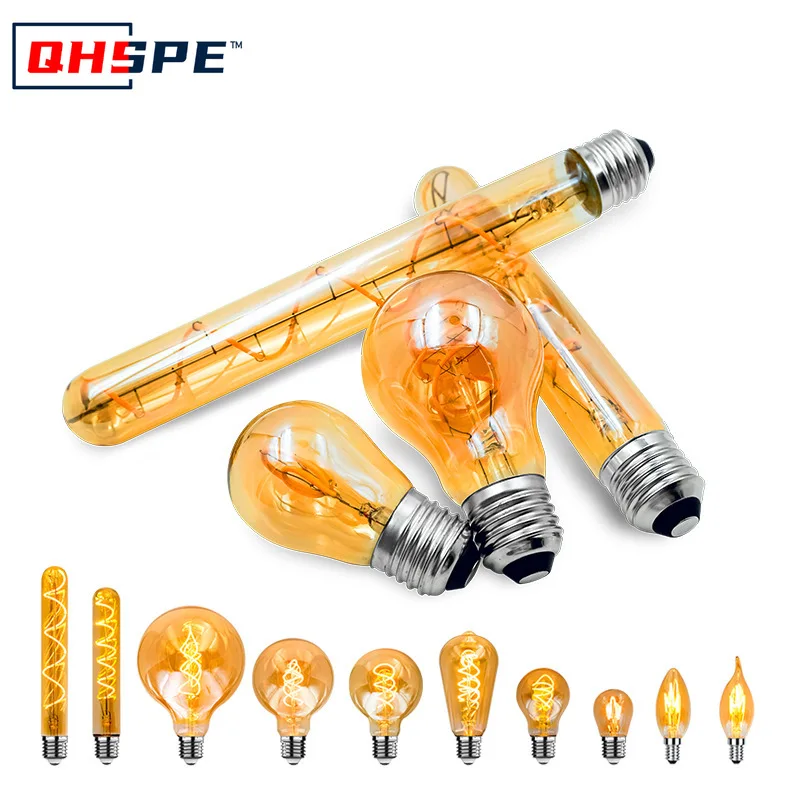

Винтажная светодиодная лампа Edison с регулируемой яркостью 4 Вт, теплый желтый, винтовое основание E14/E27, гибкая нить накаливания, 220 В, декоративное освещение