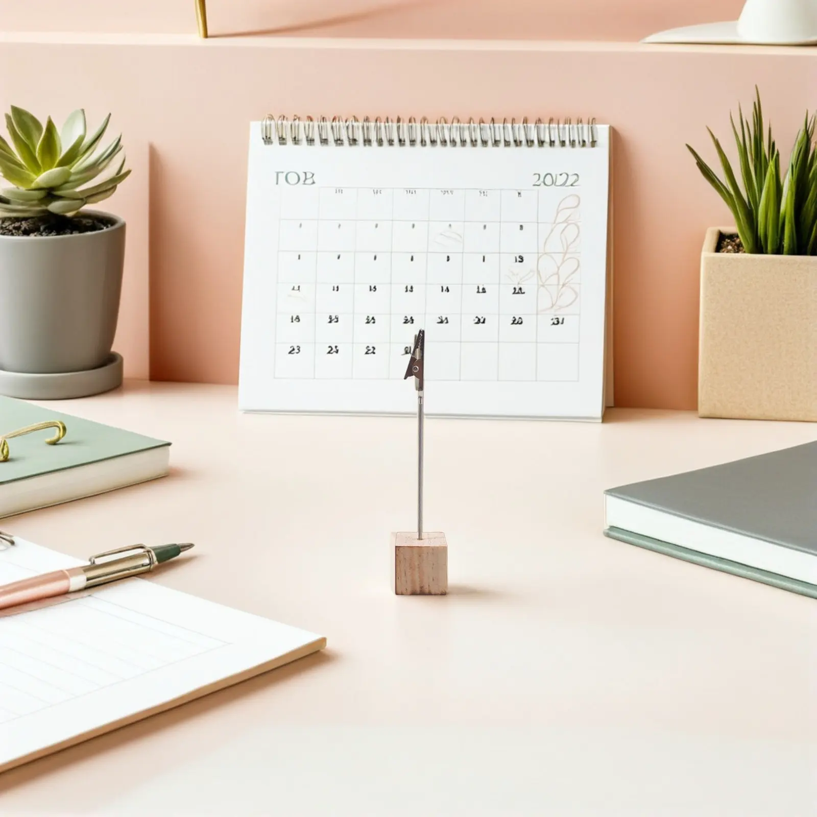 24Pcs Metal Note Clip Stand with Wood Base Cube Memo Holder Alligator Clip for Office Desk Memo Photo Card Reminder Organizer