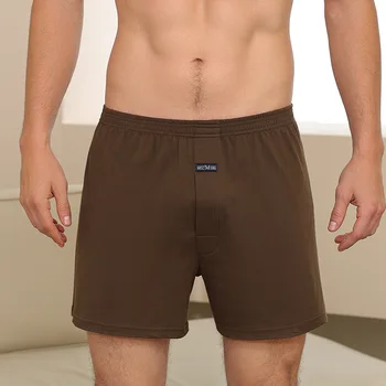 1PCS Men's Underwear Aro Pants Pure Cotton Home Sleeping Pants Loose Breathable Men's High Waisted Four Corner Boxers Shorts 2