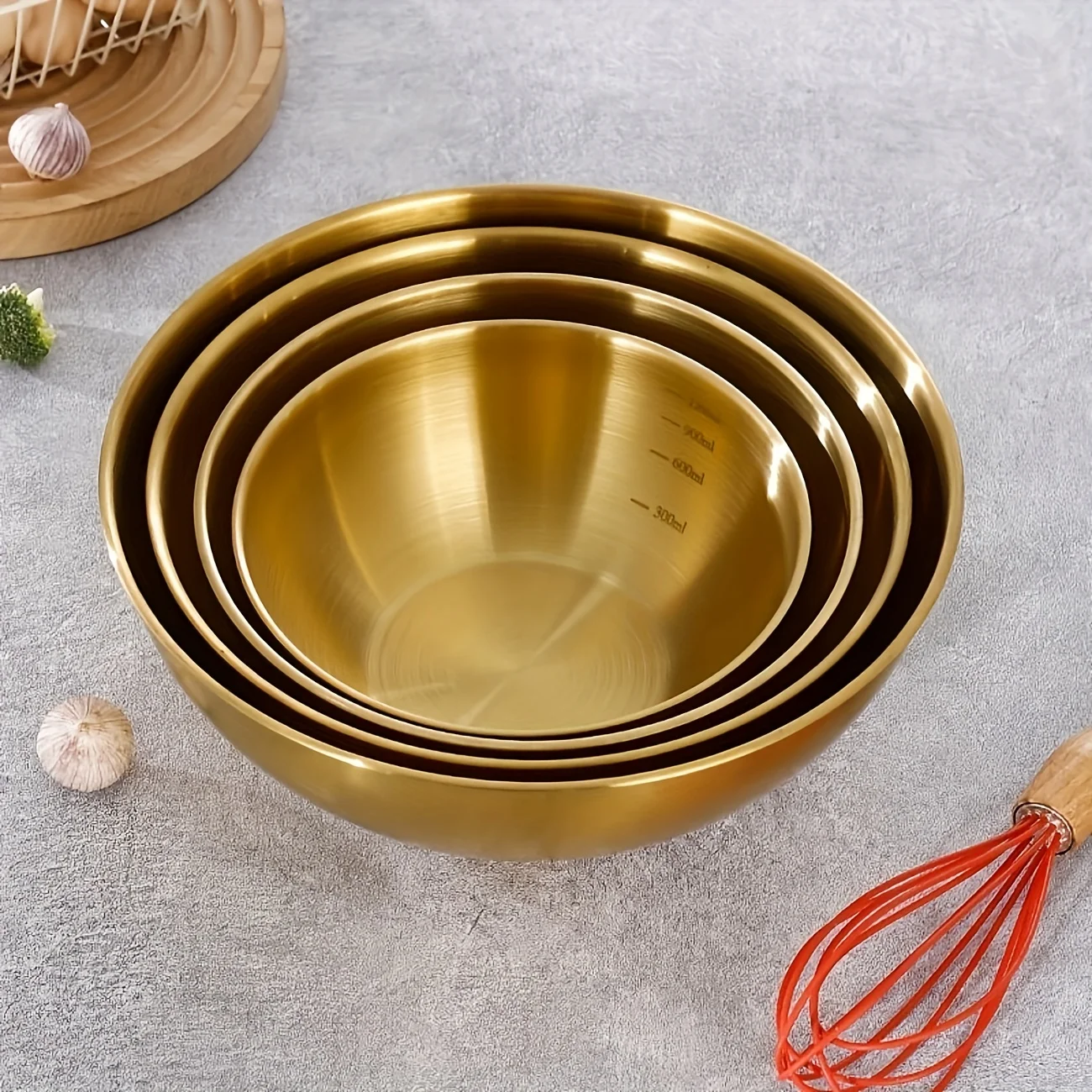 3pcs Stainless Steel Salad Basin, Golden Bowl Cooking Basin Mixing Bowl Baking Special Basin Kitchen and Noodle Basin Salad Bowl