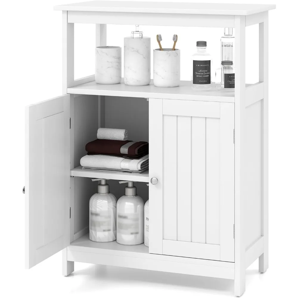 

Bathroom Storage Cabinet, Freestanding Floor Organizer with 2 Doors & 1 Adjustable Shelf, Modern Home Bathroom Furnitur