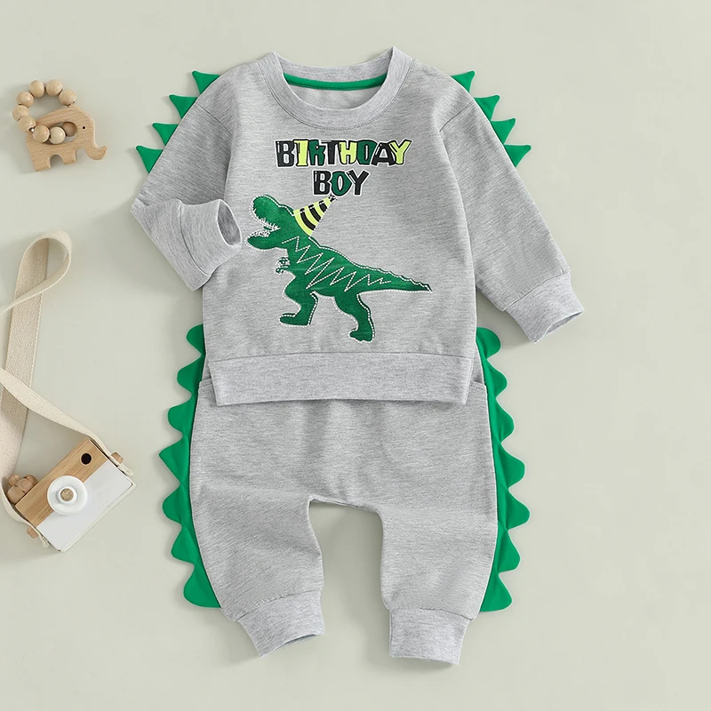 Criança bebê menino dinossauro roupa de aniversário oversize crewneck moletom calças definir rápido um reboque 2o aniversário roupas 1-5y