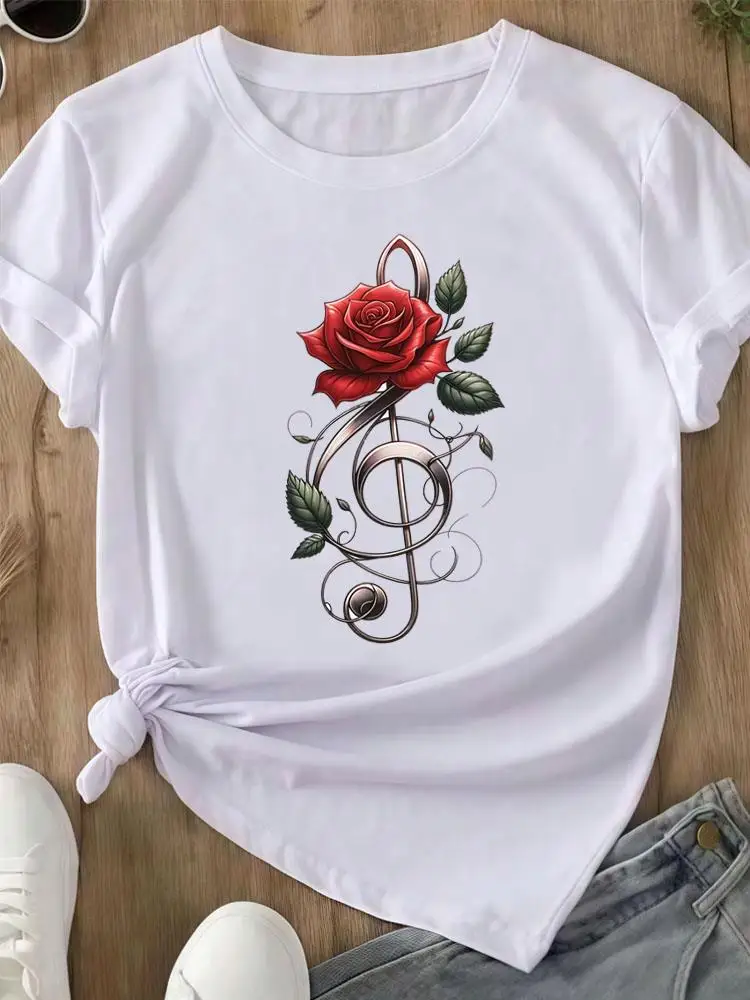 

T-Shirt Stylish Lady Female Print Fashion Short Sleeve T-shirts Watercolor Vintage Flower 90s Women Shirt Graphic T Top Tee