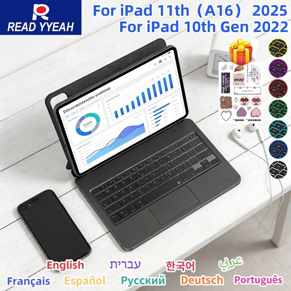Wireless Magic Keyboard Folio for iPad 10th 11th A16 2025 Pro 11 12.9 Air 4 5 6 Bluetooth Backlit Touch Keyboard Auto Sleep/Wake