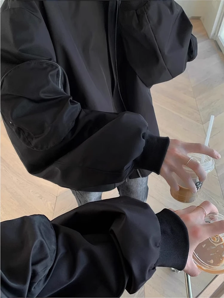 

Retro Baseball Jaet Men's Trendy Design Flight Coat Polyester Fiber Zipper Closure Loose Fit Spring Youth ular Outerwear