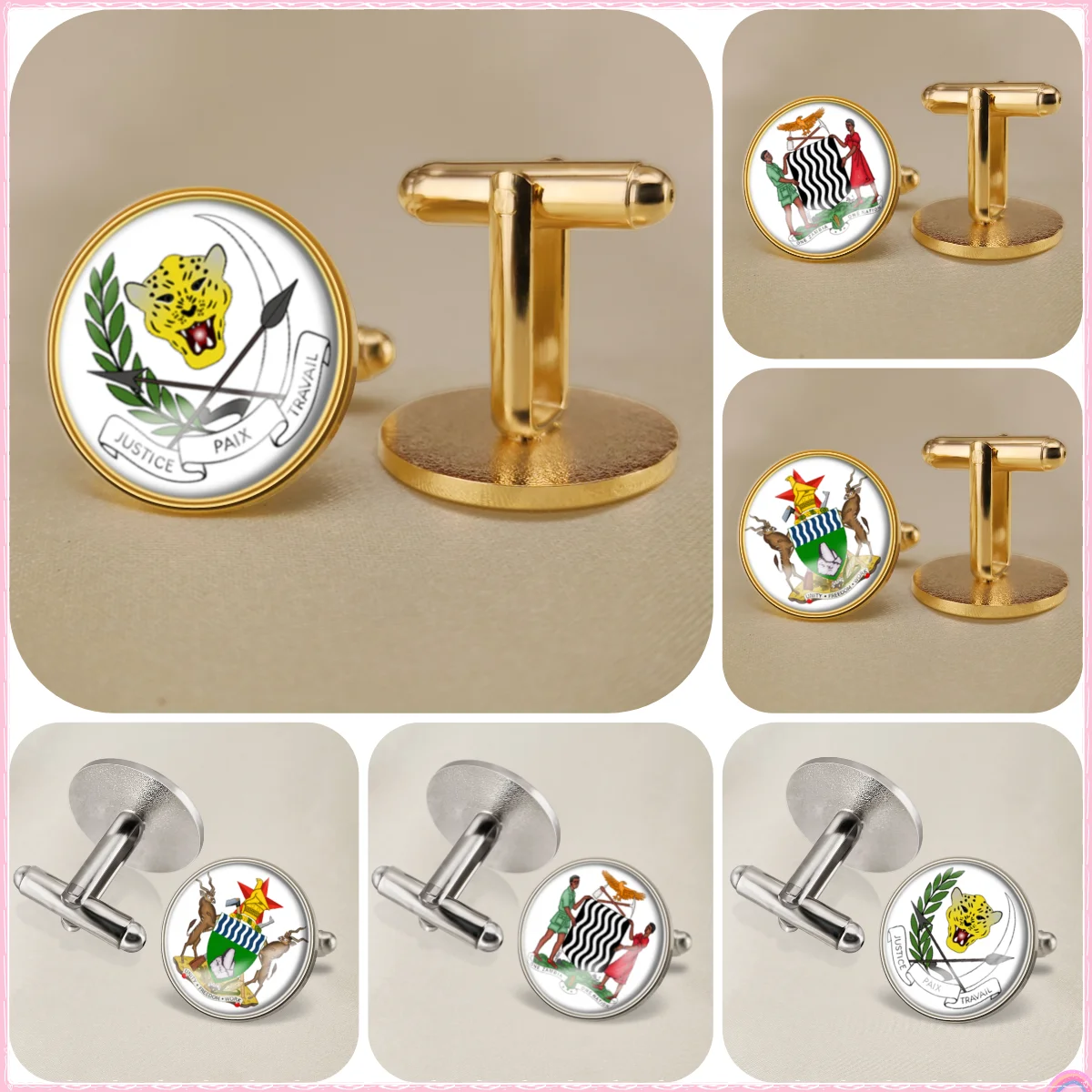 Zaire Zambia Zimbabwe National Emblem Flag Cufflinks