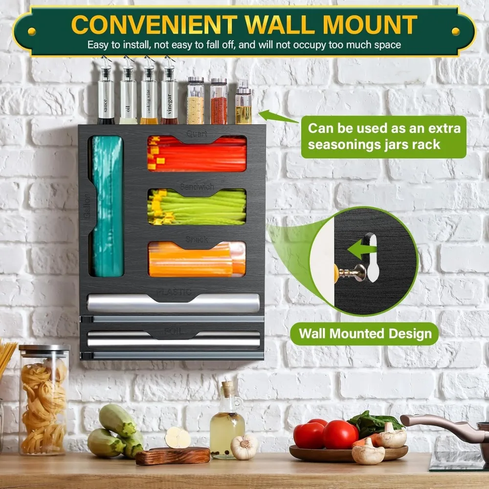 منظم مطبخ 6 في 1 من الخيزران: موزع تغليف بلاستيكي متعدد الأغراض لتخزين الطعام وكفاءة المطبخ #6