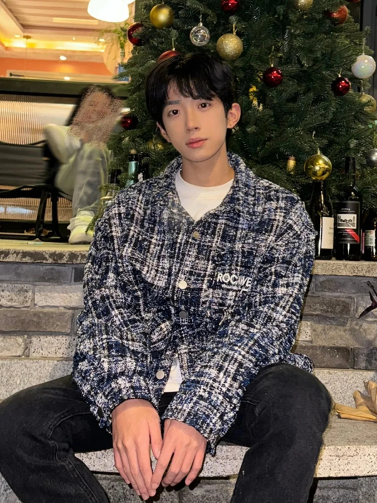Preppy Plaid Knit Jacket for Men Spring Autumn Trendy Design Casual Handsome Workwear Style Loose Fit Long Sleeve Shirt