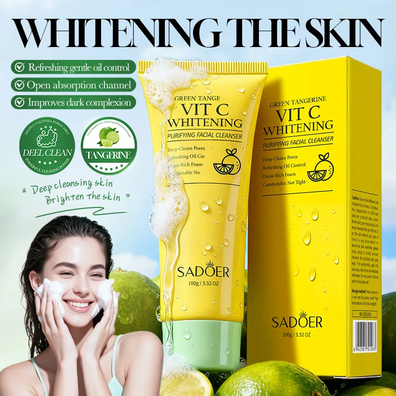 SADOER Vitamin C Facial Cleanser Moisturizing Whitening Deep Cleansing Anti-aigng Face Wash Foam Facial Cleanser Skin Care
