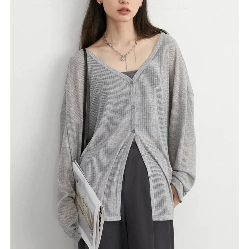 

Женский легкий мягкий кардиган с v-образным вырезом и длинными рукавами, верхняя защита от солнца, весенне-летняя осенняя куртка для повседневной повседневной верхней одежды