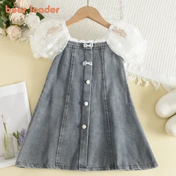 Bear Leader Summer Girl Princess Dresses Children's Embroidery Three Dimensional Flower Lace Mesh Dress 2-6 Years