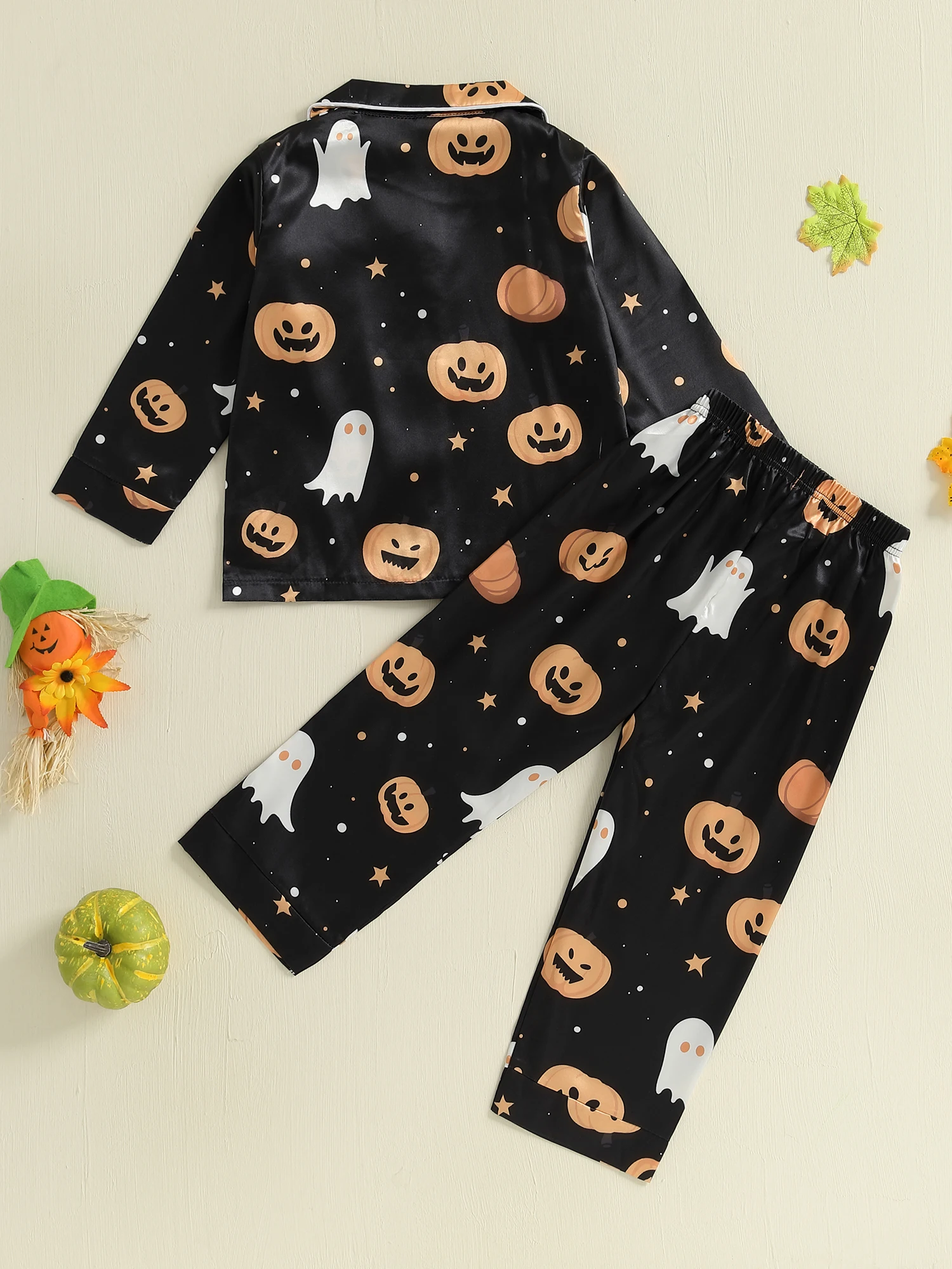 Pigiama per Halloween da 2 pezzi per bambini con camicia e pantaloni a maniche lunghe con colletto a bavero - Completo da notte per bambini per i più piccoli