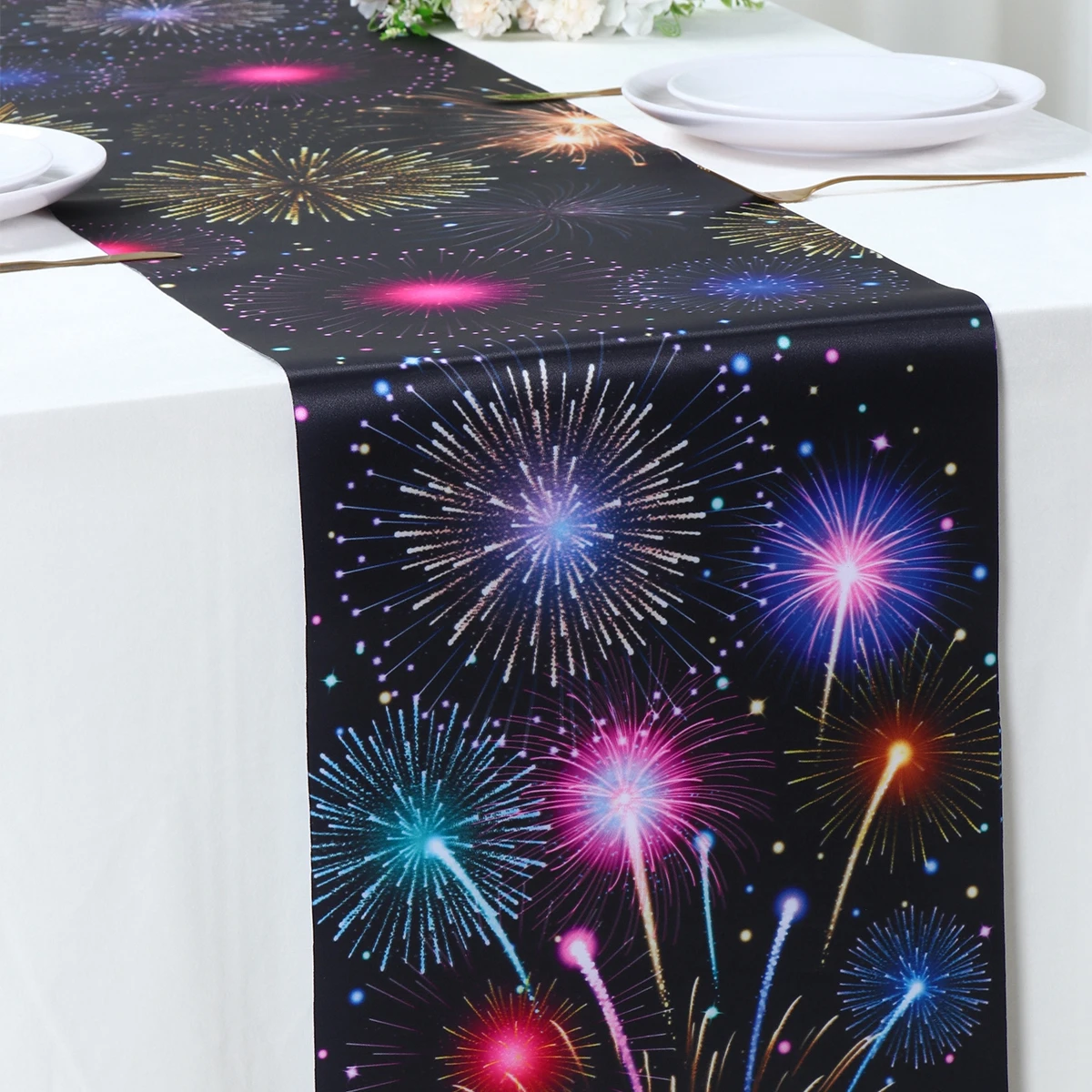 New Year Table Runner Xmas Fireworks Table Decor for Home 202as Mirror Ball Xmas Ornament Navidad Natal Happy New Year Gift 2025